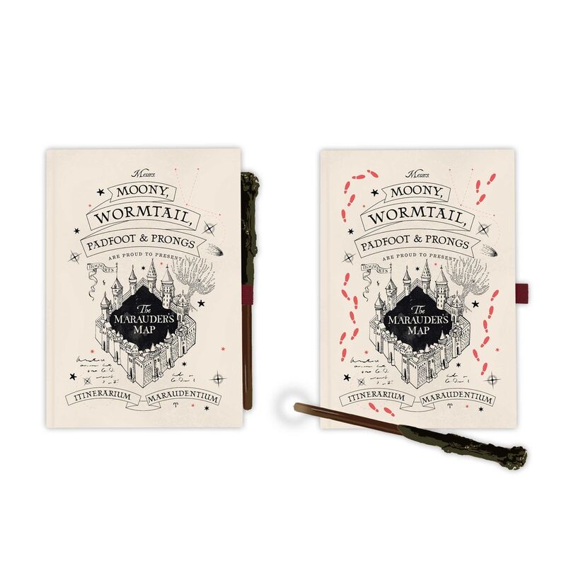 Cuaderno A5 premium y juego de bolígrafos con el Mapa del Merodeador – Harry Potter