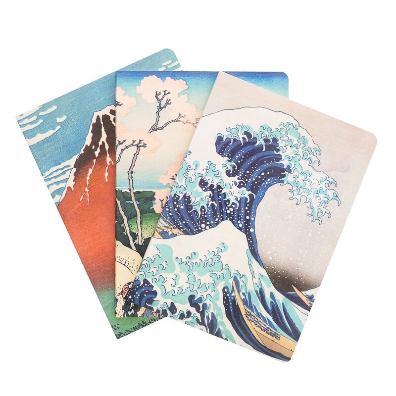 Pacote com 3 cadernos A5 da Grande Onda de Kanagawa Hokusai - MerchVillain