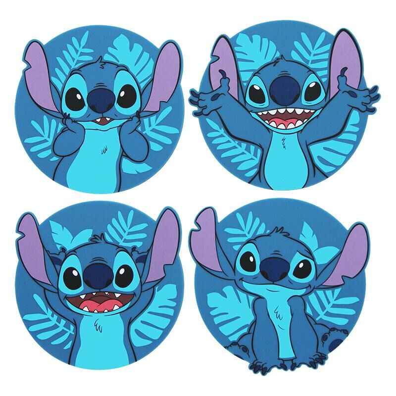 Conjunto de 4 Bases de Copos Stitch – Lilo & Stitch (10 × 10 cm)
