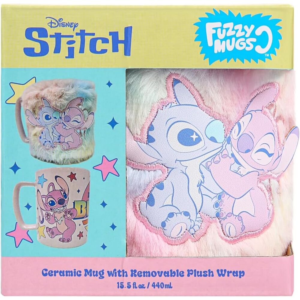 Taza de peluche con tapa de Disney Angel y Stitch (440 ml)